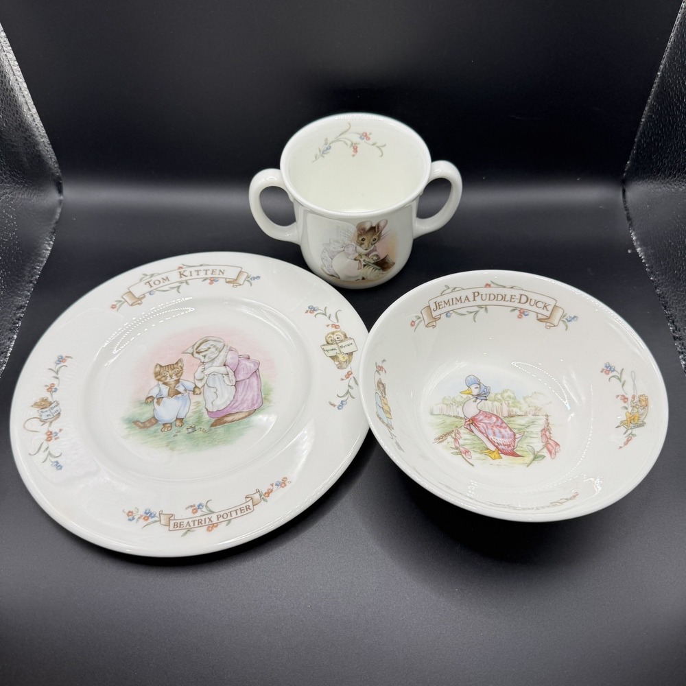 3 Pc Vintage Royal Albert Beatrix Potter Childs Plate, Bowl, Cup 1986 MINT
